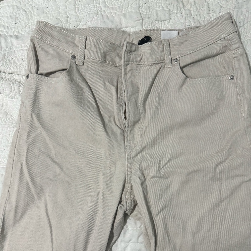 Light Beige Twill Wide Leg Jeans